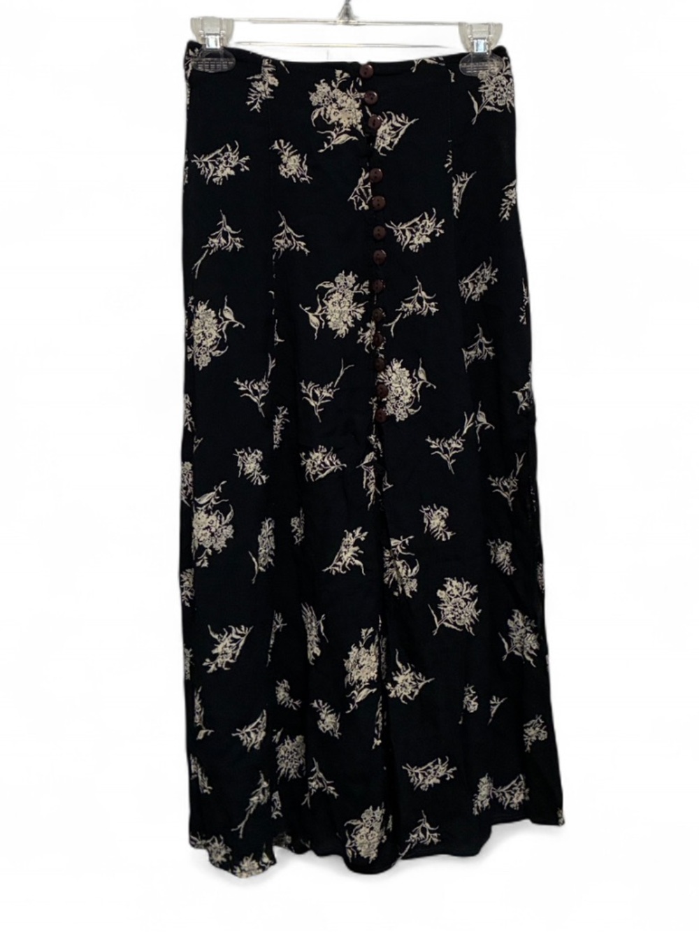 Vintage Black Cream Floral Button-Front Midi Skirt